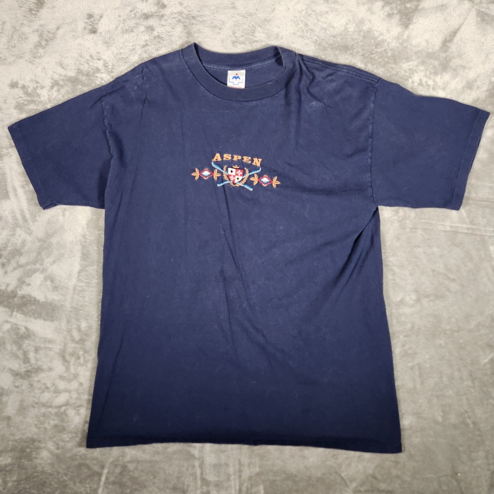 H.L. Miller Shirt Mens XL Total Tee Aspen Embroidered Navy Blue USA EUC Vintage